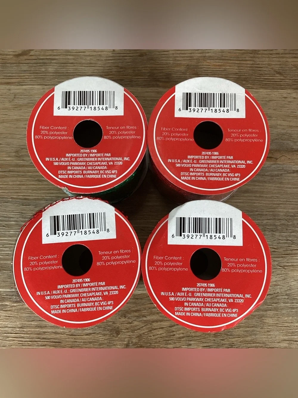 Lot 4 Spools New Mesh Glitter Red & Green Craft Ribbon 9 Feet x 2.5 Inches